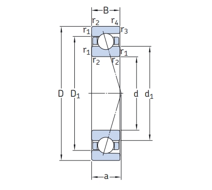 角接触球轴承，品牌：SKF，尺寸图1